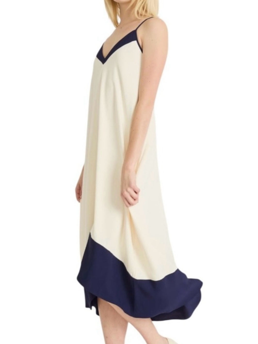 Luxely Navy Cream Slip Midi Dress Coastal Resort NWT Size 6 Vacation Dinner - Picture 3 of 9